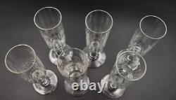 6 flûtes à champagne anciennes en verre soufflé petites côtes plates