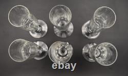 6 flûtes à champagne anciennes en verre soufflé petites côtes plates