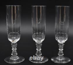 6 flûtes à champagne anciennes en verre soufflé petites côtes plates
