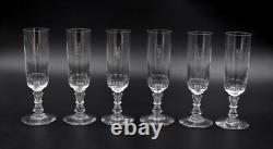 6 flûtes à champagne anciennes en verre soufflé petites côtes plates