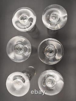 6 flûtes à champagne anciennes en verre soufflé petites côtes plates