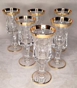 6 verre sur pied cristal taillé et or vintage fait main ANCIEN
