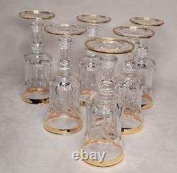 6 verre sur pied cristal taillé et or vintage fait main ANCIEN