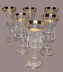 6 verre sur pied cristal taillé et or vintage fait main ANCIEN