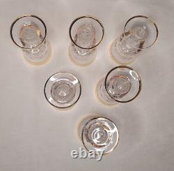 6 verre sur pied cristal taillé et or vintage fait main ANCIEN