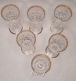 6 verre sur pied cristal taillé et or vintage fait main ANCIEN