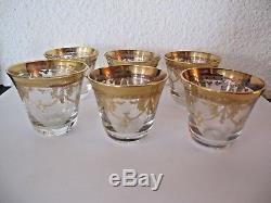 6 verres anciens en cristal taillé doré à l'or fin cave à liqueur