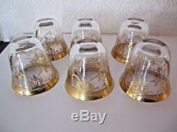 6 verres anciens en cristal taillé doré à l'or fin cave à liqueur