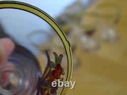 7 ANCIENS PETITS VERRES LIQUEUR CRISTAL COUPE A FRUITS EMAILLEE ART DECO ht 6 cm