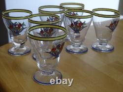 7 ANCIENS PETITS VERRES LIQUEUR CRISTAL COUPE A FRUITS EMAILLEE ART DECO ht 6 cm