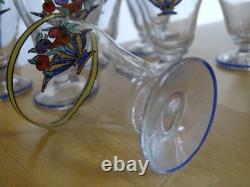 7 ANCIENS PETITS VERRES LIQUEUR CRISTAL COUPE A FRUITS EMAILLEE ART DECO ht 6 cm