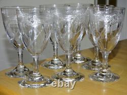 7 ANCIENS VERRES A VIN CRISTAL GRAVURE ART NOUVEAU ht 12 cm