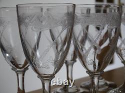 7 ANCIENS VERRES A VIN CRISTAL GRAVURE ART NOUVEAU ht 12 cm