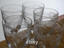 7 ANCIENS VERRES A VIN CRISTAL GRAVURE ART NOUVEAU ht 12 cm