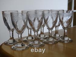 8 ANCIENS VERRES A LIQUEUR CRISTAL GRAVURE ART NOUVEAU ht 7,5 cm