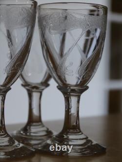 8 ANCIENS VERRES A LIQUEUR CRISTAL GRAVURE ART NOUVEAU ht 7,5 cm
