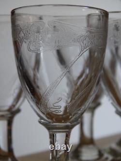 8 ANCIENS VERRES A LIQUEUR CRISTAL GRAVURE ART NOUVEAU ht 7,5 cm