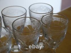8 ANCIENS VERRES A LIQUEUR CRISTAL GRAVURE ART NOUVEAU ht 7,5 cm