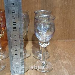 8 Verres En Cristal Sur Pied Multicouleurs, Verres À Liqueur Anciens, 1960