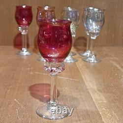8 Verres En Cristal Sur Pied Multicouleurs, Verres À Liqueur Anciens, 1960