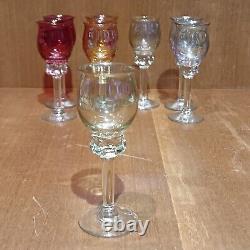 8 Verres En Cristal Sur Pied Multicouleurs, Verres À Liqueur Anciens, 1960