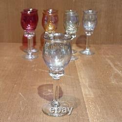 8 Verres En Cristal Sur Pied Multicouleurs, Verres À Liqueur Anciens, 1960