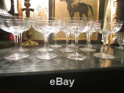 8 anciennes grandes coupes champagne vin cristal taillé art deco 1940 st louis
