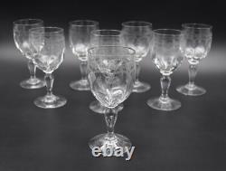 8 verres à eau anciens en verre soufflé Portieux décor gravé