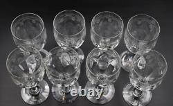 8 verres à eau anciens en verre soufflé Portieux décor gravé