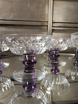 9 Coupes Cristal Taillé Jambe Couleur Améthyste Verre Ancien French Glass