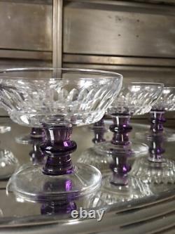 9 Coupes Cristal Taillé Jambe Couleur Améthyste Verre Ancien French Glass