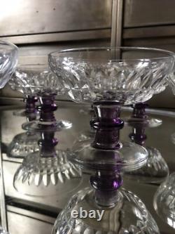 9 Coupes Cristal Taillé Jambe Couleur Améthyste Verre Ancien French Glass