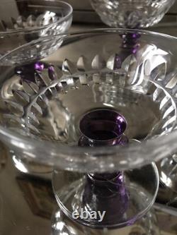 9 Coupes Cristal Taillé Jambe Couleur Améthyste Verre Ancien French Glass