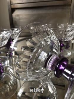 9 Coupes Cristal Taillé Jambe Couleur Améthyste Verre Ancien French Glass