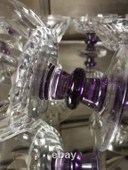9 Coupes Cristal Taillé Jambe Couleur Améthyste Verre Ancien French Glass