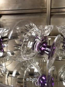 9 Coupes Cristal Taillé Jambe Couleur Améthyste Verre Ancien French Glass