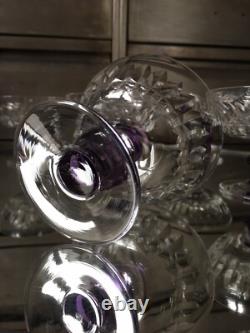 9 Coupes Cristal Taillé Jambe Couleur Améthyste Verre Ancien French Glass