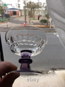 9 Coupes Cristal Taillé Jambe Couleur Améthyste Verre Ancien French Glass