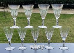 9 anciennes flutes à Champagne gravées en cristal Saint Louis Baccarat