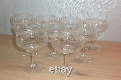 9 coupes à champagne en cristal soufflé gravé anciennes st louis ou baccarat