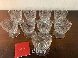 9 verres à vin rouge gravé ancien en cristal de Baccarat (prix à la pièce)