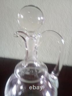AIGUIERE CARAFE ANCIENNE Verre cristal gravé Feuillage & Fleurs BOUCHON BOULE