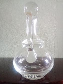 AIGUIERE CARAFE ANCIENNE Verre cristal gravé Feuillage & Fleurs BOUCHON BOULE