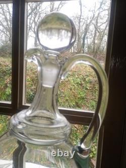 AIGUIERE CARAFE ANCIENNE Verre cristal gravé Feuillage & Fleurs BOUCHON BOULE