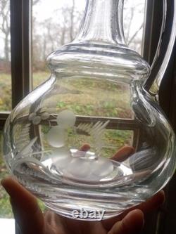 AIGUIERE CARAFE ANCIENNE Verre cristal gravé Feuillage & Fleurs BOUCHON BOULE