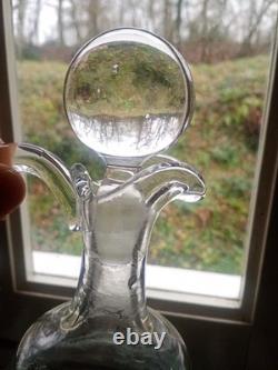 AIGUIERE CARAFE ANCIENNE Verre cristal gravé Feuillage & Fleurs BOUCHON BOULE