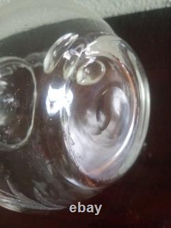 AIGUIERE CARAFE ANCIENNE Verre cristal gravé Feuillage & Fleurs BOUCHON BOULE