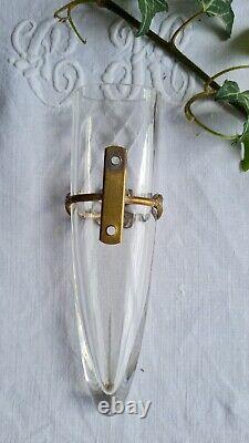 ANCIENNE BOUQUETIERE PETIT VASE DE VOITURE CRISTAL ARMATURE laiton NOEUD