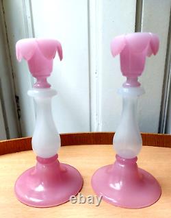 ANCIENNE PAIRE DE BOUGEOIR BICOLORE EN OPALINE XIXème NAPOLEON III