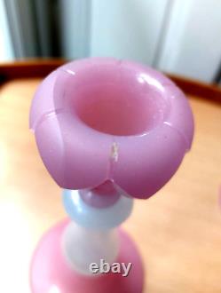 ANCIENNE PAIRE DE BOUGEOIR BICOLORE EN OPALINE XIXème NAPOLEON III